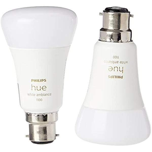 Philips Hue White Ambiance Smart Bulb Twin Pack LED [B22 Bayonet Cap] - 1100 Lumens (75W Equivalent). Works with Alexa, Google Assistant and Apple Homekit