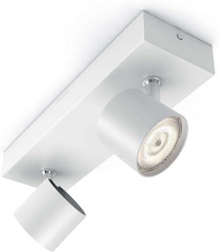 Philips myLiving Star WarmGlow Dimmable LED Spotlight, 2 x 4.5 W LED Light, Instant Start, Easy Installation - White Twin Spot Bar