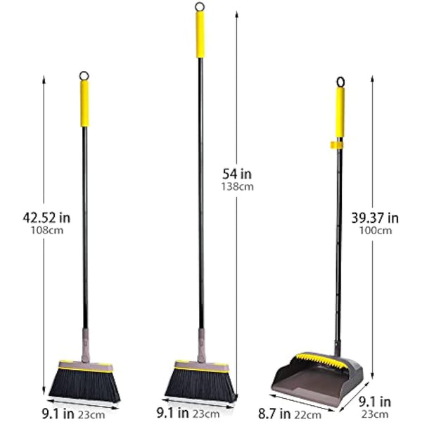 JEHONN Dustpan and Brush Set with 138 CM Long Handle, Tall Sweeping Broom with 180 Degree Swivel Head, Unique Garden Dust Pan with Comb Teeth for Indoor Outdoor Home Lobby Kitchen Office Room