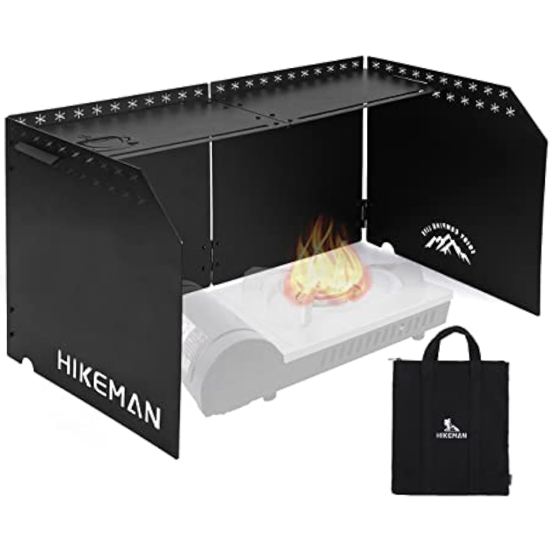HIKEAMN Gas Stove Windshield - Folding Camping Stove Windshield Cooker WindScreen With a Storage Bag for Camping,Hiking,Picnic,Cooking（Black）