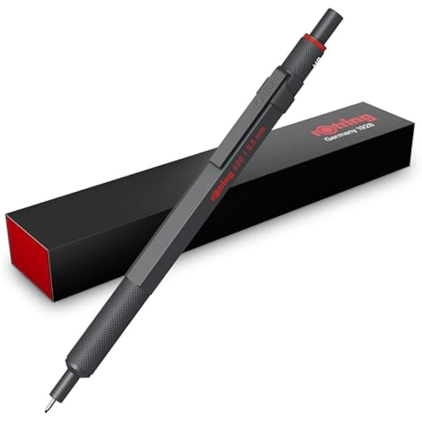 Rotring 600 Mechanical Pencil | HB Lead, 0.5 mm | All-Metal Body Propelling Pencil | Dark Stone | Non-Slip Knurled Grip & Hexagonal Barrel