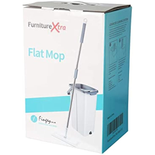 FurnitureXtra Mop and Bucket Set. Microfibre Flat Mop for Wet & Dry with Stainless Steel Handle, Twin Chamber Bucket Suitable for All Floor