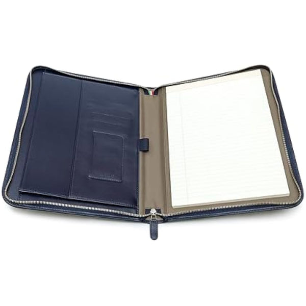 Maruse Luxury Leather Portfolio – Zip-Around Executive Folio & Organiser, Laptop & iPad Sleeve – Handmade in Italy, Blue Navy