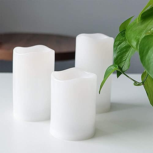 Eldnacele LED Candle, 3 Pack Weatherproof Battery Operated Flameless Flickering Candles with Remote Control and Timer, White, Plastic