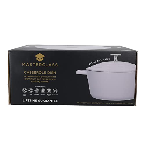 MasterClass Casserole Dish With Lid, Medium 4L/24 cm, Lightweight Cast Aluminium, Induction Hob And Oven Safe, Black