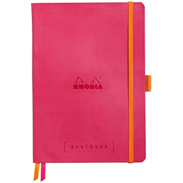 RHODIA 117772C - Soft Notebook Bullet Journal Goalbook Raspberry - A5 - Small Squares - 240 pages - 90g Ivory Clairefontaine Paper - 2 Ribbons, Elastic Closure - Faux Leather Cover