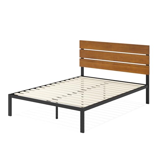 Zinus Paul Super King Bed frame - Bed 180x200 cm - 36 cm Height - Metal and Wood Platform Bed frame with Wood slat support - Natural Brown and Black