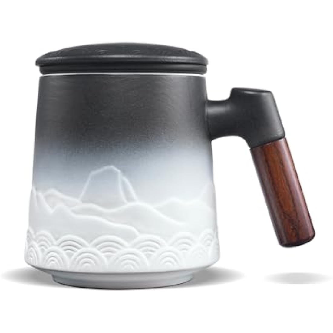 ZENS Tea Mug With Infuser and Lid, 500ML Embossed Ceramic Loose Leaf Cup With Fine Strainers for Diffusers, Wood Handle Infuser Mug for Steeper, Accessories for Women, Gifts for Tea Lovers