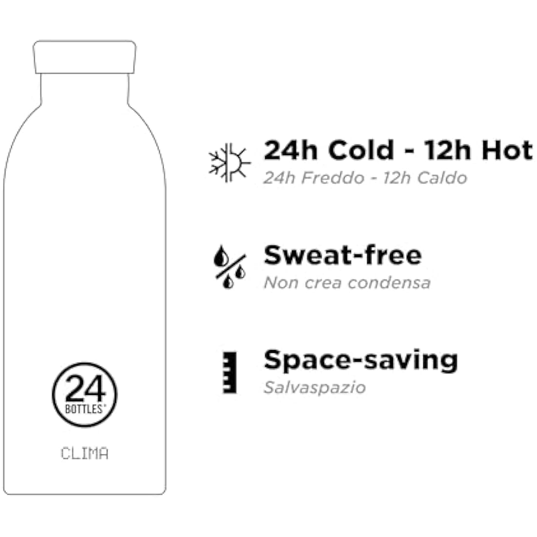 24Bottles Clima – Stainless Steel Water Bottle, Thermal Bottle 500 ml 12H Hot and 24H Cold, Ideal as a Gym, Children and Sports Bottle, 100% Airtight, Water Bottle Sustainable