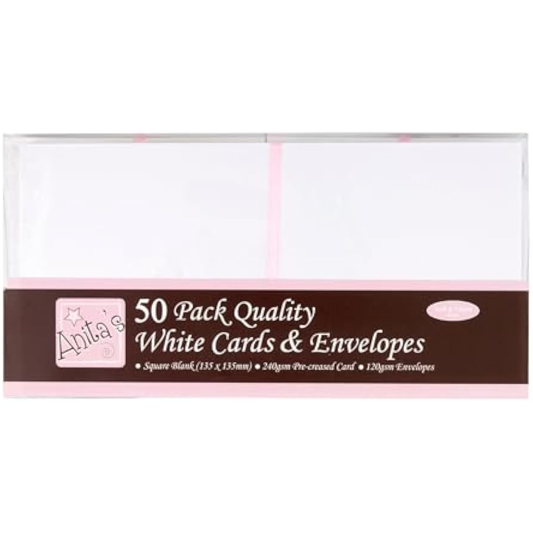 Anita's Square Plain, Blank Cards & Envelopes, 135x 135mm, White, Pack of 50, for Home, Wedding, Birthday, Christmas, Thank You, Art & Craft, Scrapbooking Supplies, Baby Shower, Card Making