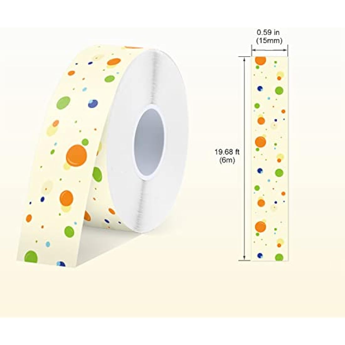 SUPVAN E10 & E11 & E16 Label Maker Tape, 15mm × 6 m Genuine Continuous Laminated Thermal Label Tape Refill, Waterproof Oilproof Child-Safe Durable Auto Detect Labels, Black on Dots