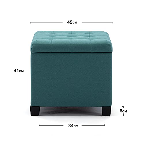 HNNHOME Pouffe Footstool Ottoman Storage Box, 45cm Cube Strong Wooden Frame Linen Living Room Foot stool, Toy Chest, Dressing Stool Seat Chair with