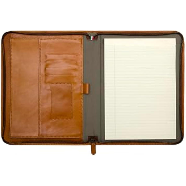 Maruse Luxury Leather Portfolio – Zip-Around Executive Folio & Organiser, Laptop & iPad Sleeve – Handmade in Italy, Cognac