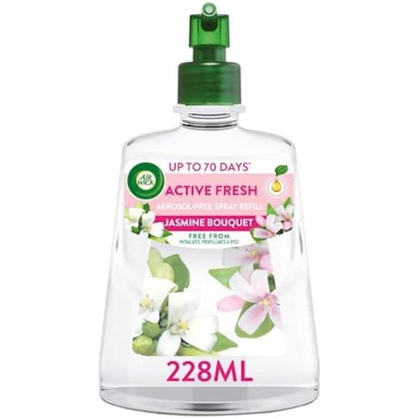 Air Wick Aerosol-Free Automatic Air Freshener Spray Refill, Jasmine Bouquet, Pack 1 x 228ml, 24x7 Active Fresh Odour Neutraliser, Lasts Up to 70 Days, Air freshener For Home