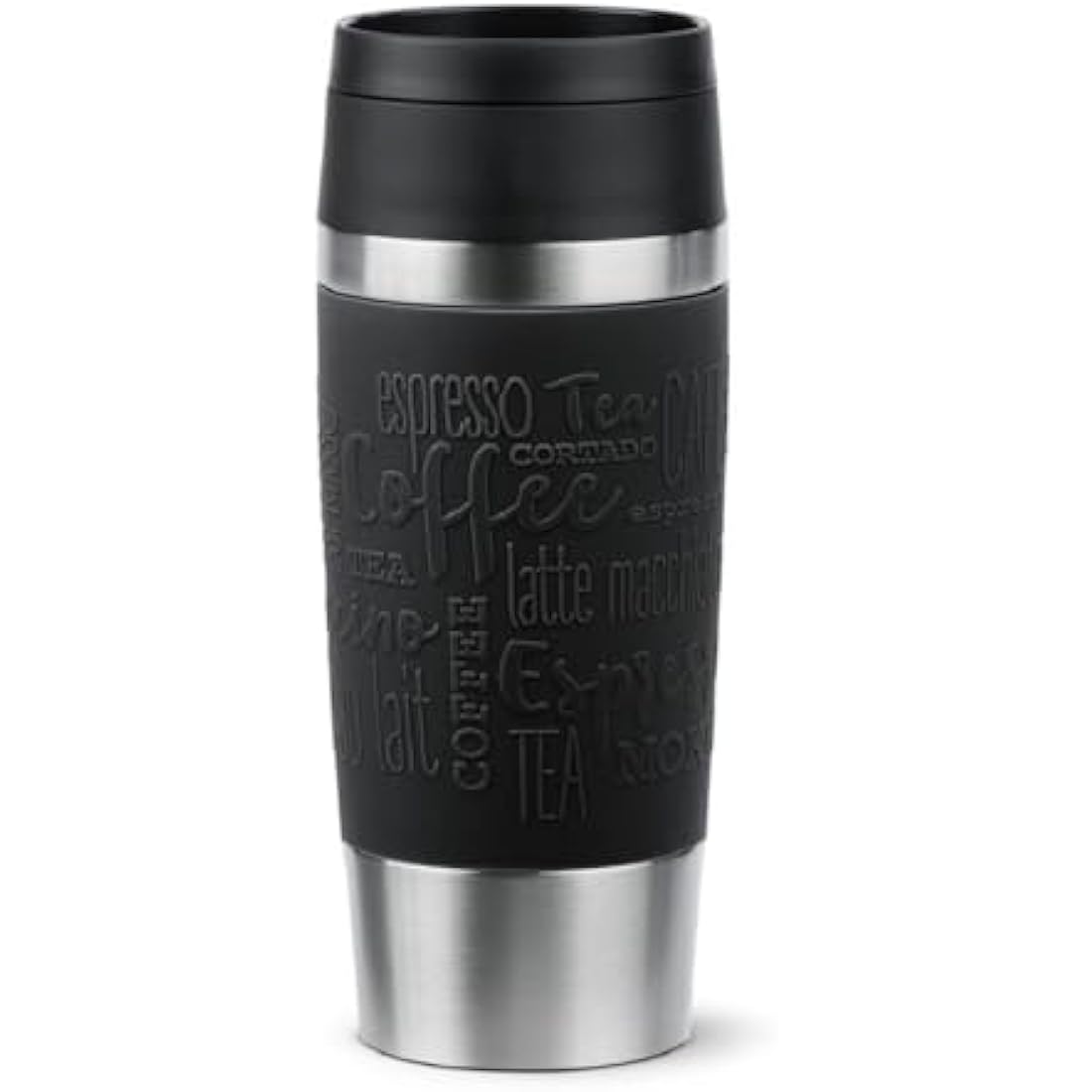 Tefal Travel Mug Classic Black, Comfort Screw Lid, Quick Press, Soft-Touch Sleeve, Travel-Ready, Reusable, 100% Leak-Proof, Keeps Drinks Cold (8 hrs) and Hot (4 hrs), 360° Drinking, N2020210