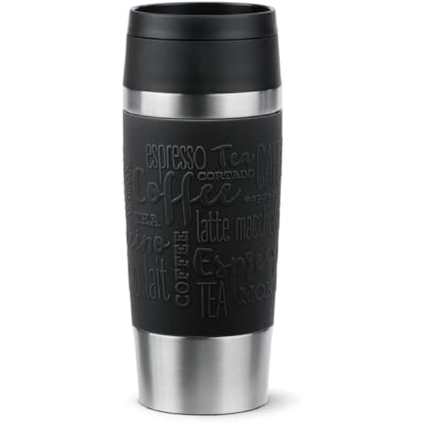 Tefal Travel Mug Classic Black, Comfort Screw Lid, Quick Press, Soft-Touch Sleeve, Travel-Ready, Reusable, 100% Leak-Proof, Keeps Drinks Cold (8 hrs) and Hot (4 hrs), 360° Drinking, N2020210