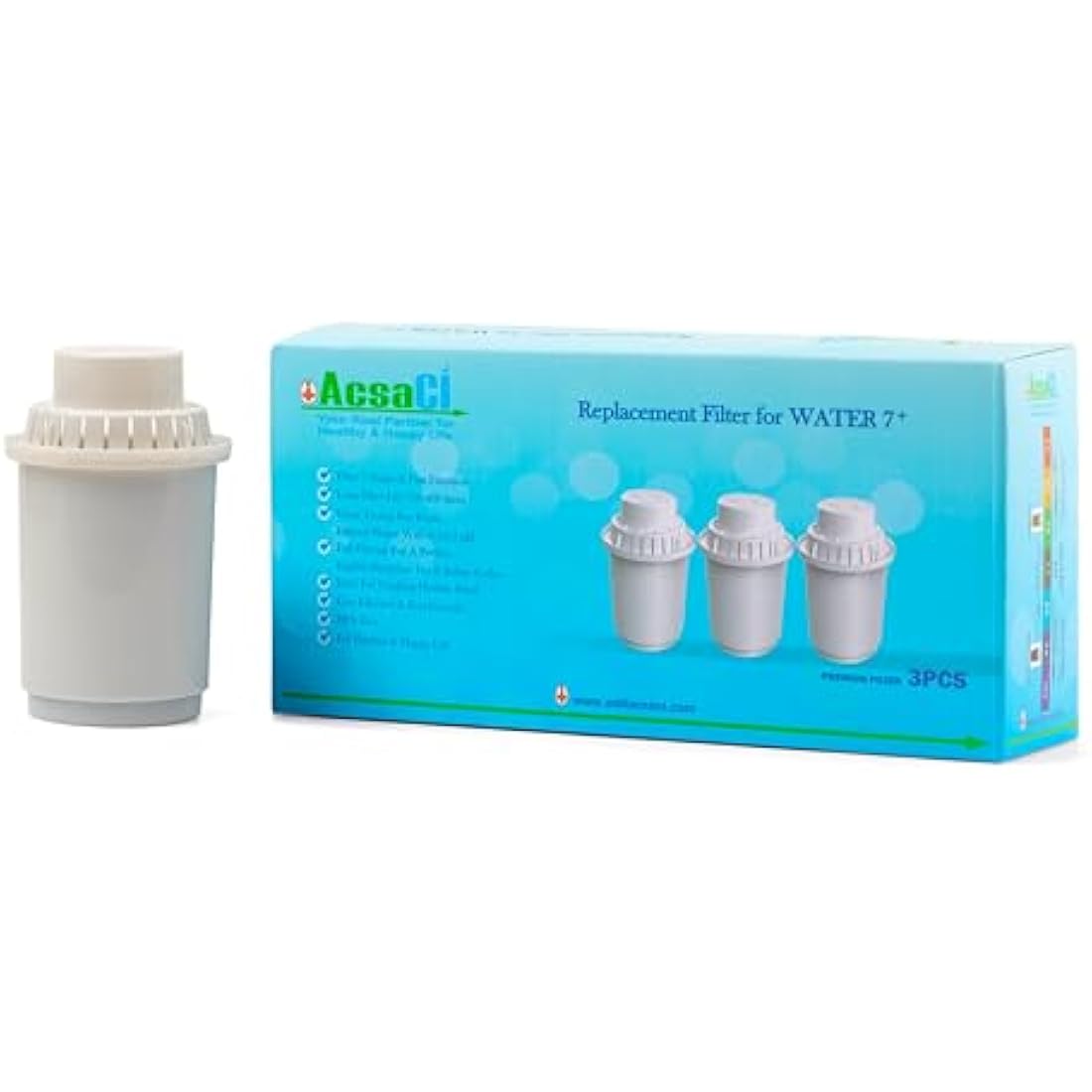 AddAcsaCI Replacement Water Filter for Water 7+ Jug, 3PCS in one Box