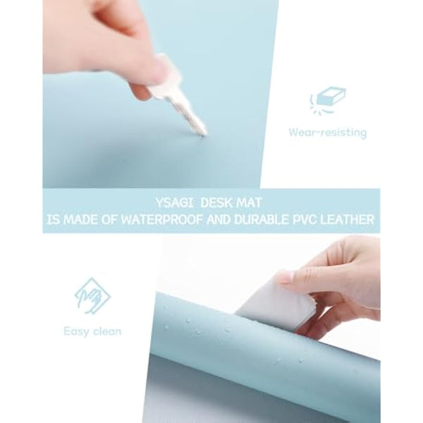 YSAGi Non-Slip Desk Pad, Waterproof PVC Leather Desk Table Protector, Ultra Thin Large Mouse Pad, Easy Clean Laptop Desk Writing Mat for Office Work/Home/Decor (90 x 43 cm, Light Blue)