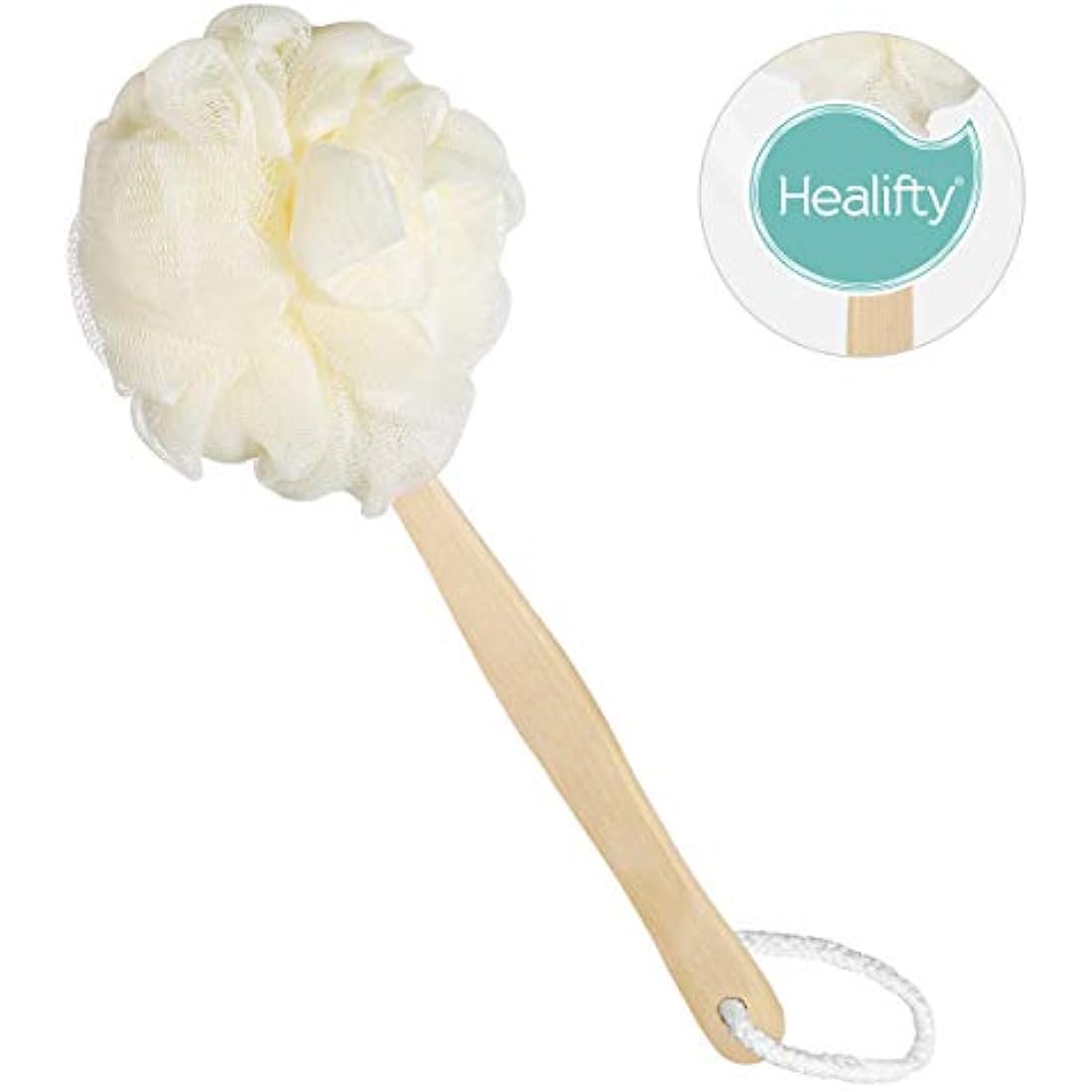 Healifty Body Scrubber for Shower with Wooden Long Handle Loofah, Body Shower Brush Back Scrubber, Loofah Sponge for Use in Shower and Bath, Exfoliate Dead Skin for Women, Men, Seniors