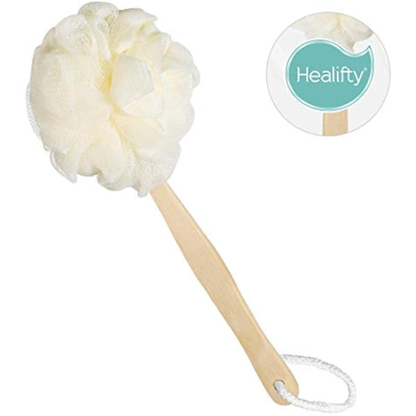 Healifty Body Scrubber for Shower with Wooden Long Handle Loofah, Body Shower Brush Back Scrubber, Loofah Sponge for Use in Shower and Bath, Exfoliate Dead Skin for Women, Men, Seniors