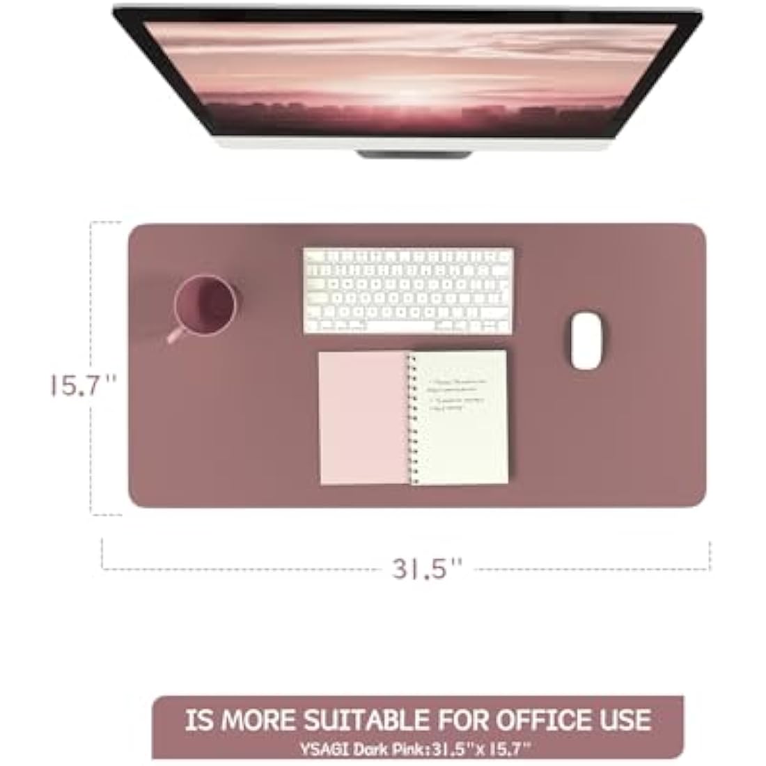 YSAGi Non-Slip Desk Pad, Waterproof PVC Leather Desk Table Protector, Ultra Thin Large Mouse Pad, Easy Clean Laptop Desk Writing Mat for Office Work/Home/Decor (80 x 40 cm, Dark Pink)