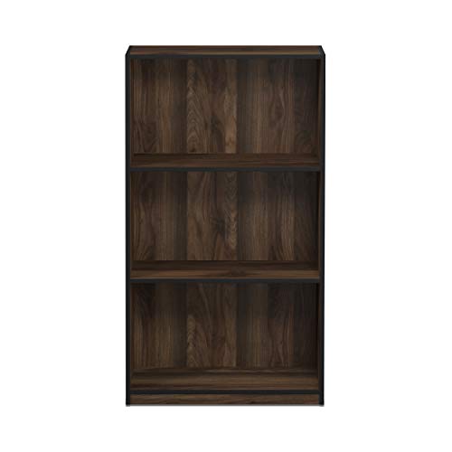 Furinno Basic 3-Tier Bookcase Storage Shelves, Columbia Walnut/Black