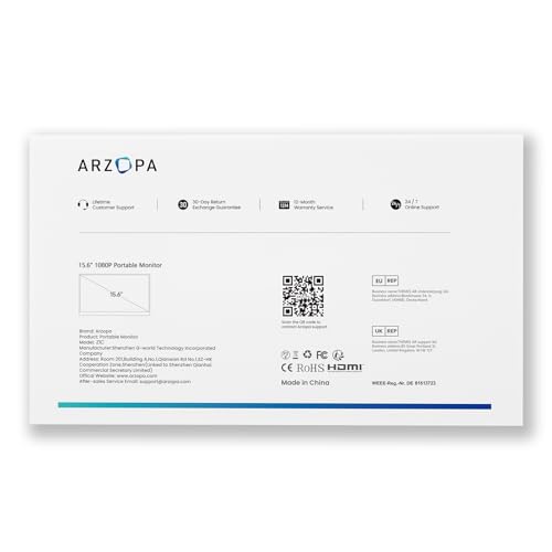 ARZOPA 16.1'' 144Hz Portable Monitor with Storage Bag, 100% sRGB 1920×1080P FHD HDR 144HZ Gaming Monitor, Ultra Slim - Eye Protection-External Second Screen for Laptop/PC/Mac/PS3/4/5/Xbox - Z1FC（Grey）