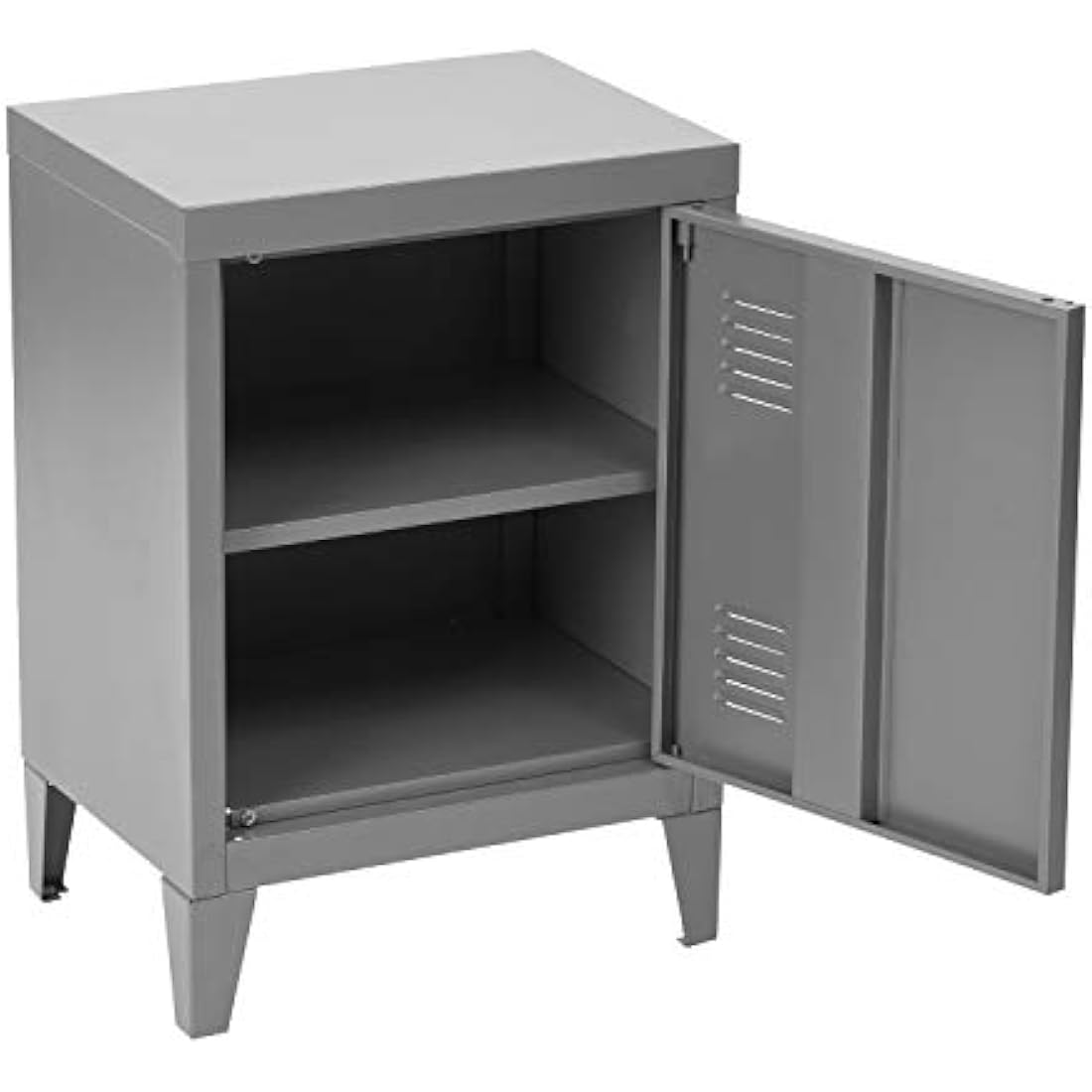 Homybec Small Metal Cabinet 1-Door, Free Standing 2 Tier Shelves Bedside Nightstand Cupboard, Side Storage Organizer for Home Office Study Bedroom Living Room, Grey, 57.5 x 40.5 x 30.5 cm