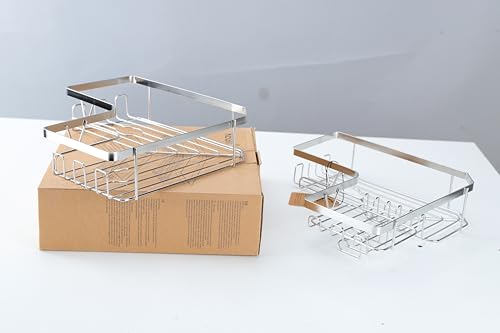 Kegii Telescopic Shower Caddy Corner - Stainless Steel Shower Shelf No Drilling Bathroom Caddy with Soap Holder and Hooks(White), On The Bath or Stand Up Shower