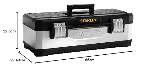 STANLEY Galvanised Toolbox Chest with Heavy Duty Metal Hinge, Portable Tote Tray for Tools and Small Parts, 26 inch, 1-95-620
