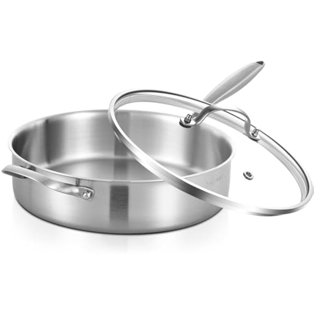 Inqibee 28 CM Tri-Ply Stainless Steel Sauté Pan with Lid,Induction Deep Frying Pan,Detachable Ergonomic Handle and Oven Safe