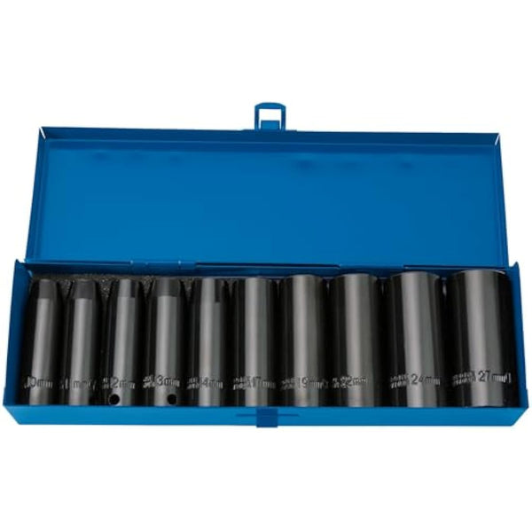 Draper 38369 Expert Hi-Torq Metric Socket Set, 1/2" Square Drive, 10 Pieces , Black