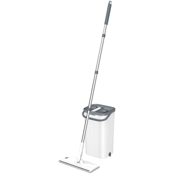 FurnitureXtra Mop and Bucket Set. Microfibre Flat Mop for Wet & Dry with Stainless Steel Handle, Twin Chamber Bucket Suitable for All Floor