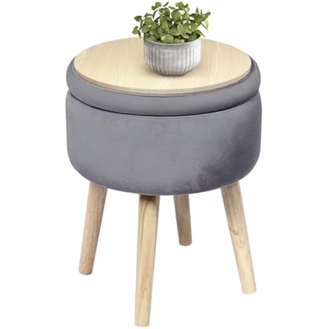 Bonlife Makeup Vanity Stool Side Table,Velvet Storage Footrest Ottoman Stool Seat Toy Box Storage Coffee Table with Wool Legs,Grey,36x36x45cm