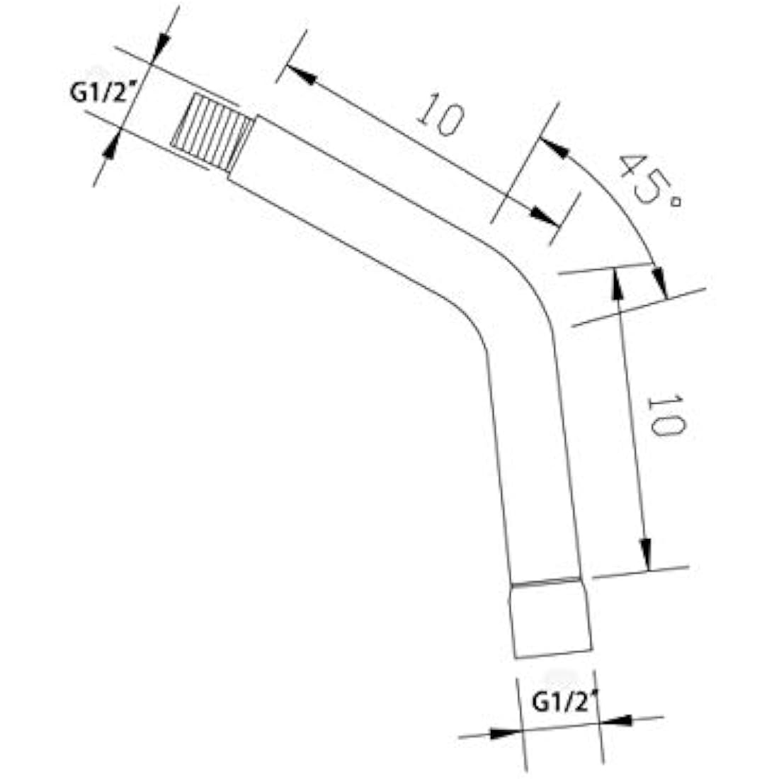 Maxforyou Curved Forward 20cm Universal G1/2" Handheld Shower Extra Hose Pipe for Shower Head and Hose Extension Arm