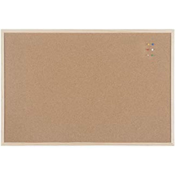 Bi-Office Basic Cork Board, Pine Wood Frame, 90 x 60 cm, brown