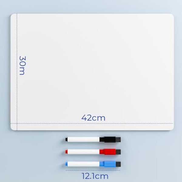 Nicpro Dry Erase Mini Whiteboard A3, 30 x 42 cm Double Sided Lapboard with 3 Water-Based Pens Learning Small White Board Portable Drawing Writing for Student and Classroom Use