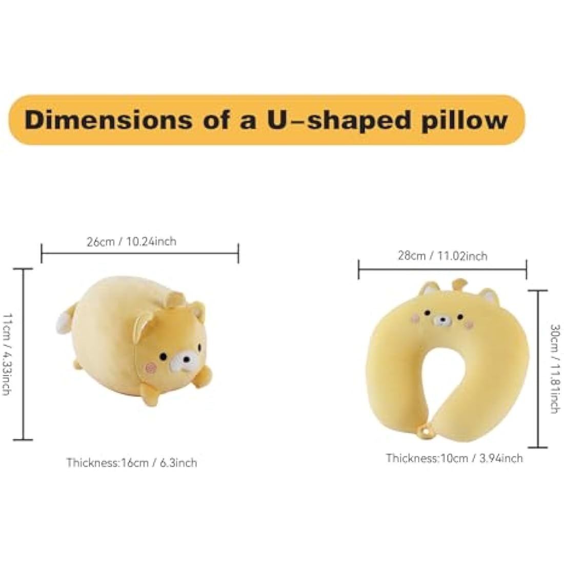 JOYRAVO Kids Travel Pillow - 2-in-1 Deformable Neck Pillow, Soft U-Shaped Pillow with Cute Plush Animals Comfy Sleep and Play Companion for Airplanes, Cars, and Travel - Yellow Bear