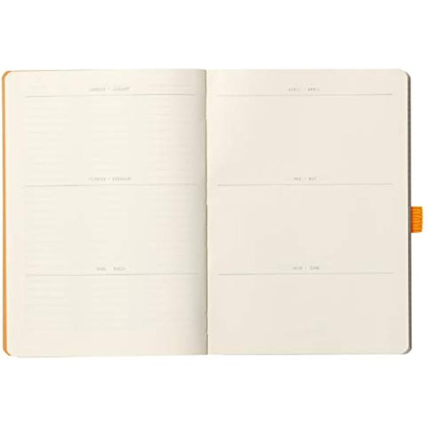 RHODIA 117772C - Soft Notebook Bullet Journal Goalbook Raspberry - A5 - Small Squares - 240 pages - 90g Ivory Clairefontaine Paper - 2 Ribbons, Elastic Closure - Faux Leather Cover