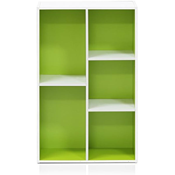 Furinno Luder 5-Cube Reversible Open Shelf, White/Green