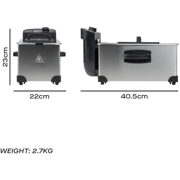 Daewoo SDA1550 2000W Deep Fat Fryer with Window Lid and 3L Oil Capacity, Adjustable Temperature Control and High Power Function, Steel Outer Body and Enamel Coating, Silver