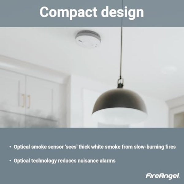 FireAngel Mains Smoke Alarm - SW1-R Mains Powered Optical Smoke Detector with Backup Battery - Wired, Interlinked Smoke Alarms for Home with Test Button and LED Indicators - White