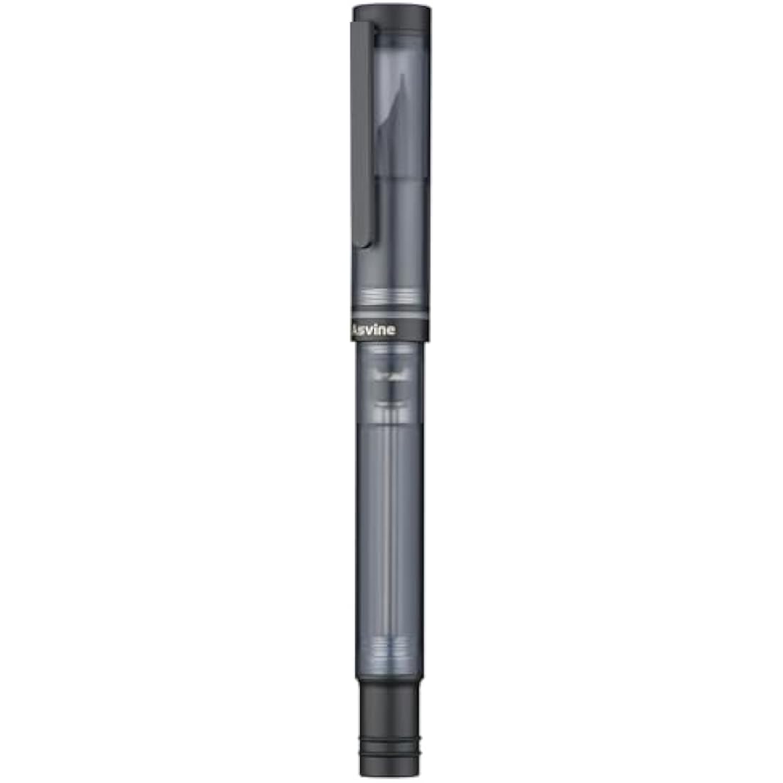 Asvine V200 Titanium Fountain Pen Vacuum Filling, Matte Black Bock Extra Fine Nib Clear Demonstrator Acrylic with Pen Case and Wrench