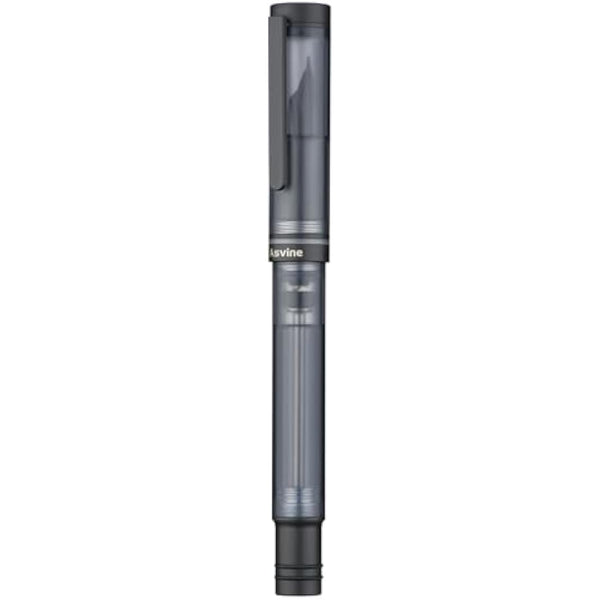 Asvine V200 Titanium Fountain Pen Vacuum Filling, Matte Black Bock Extra Fine Nib Clear Demonstrator Acrylic with Pen Case and Wrench