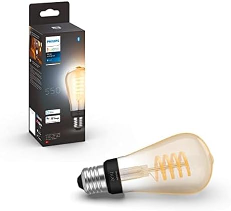 Philips Hue White Ambiance Filament ST64 Smart Light Bulb [E27 Edison Screw] with Bluetooth. Works with Alexa, Google Assistant and Apple Homekit