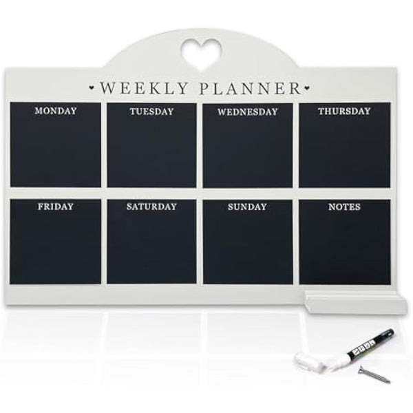 Empire Weekly Planner and Menu Board for Kitchen, Work Planner Blackboard, Wall Mounted Daily Planner with a Pen, to Do List, Dry Erase Meal Planner with White Cloth for Office & Home (Large, White)