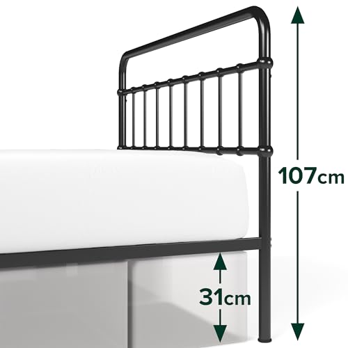ZINUS Florence 3ft Single Bed Frame 90x190cm, Metal Platform Bed with Headboard and Footboard, Strong Steel Slat Support, Large Storage Space, Easy Assembly, Black