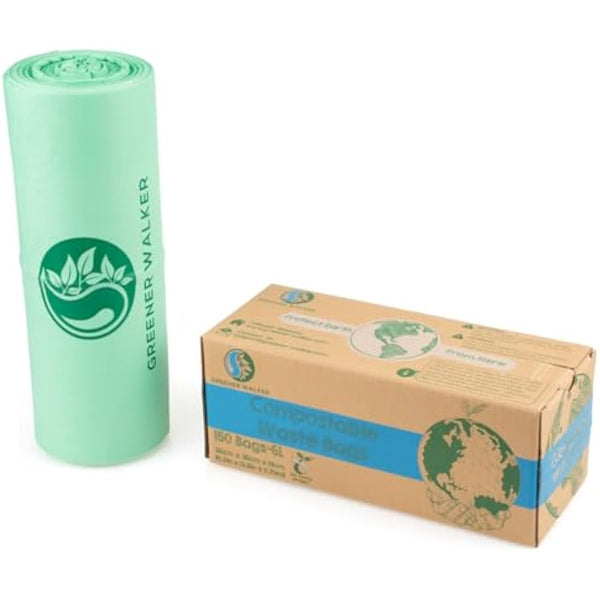 Greener Walker 6L-150Bags 100% Compostable Biodegradable Bin Liners 6L/10L/30L Food Waste Bags with EN13432 Certificate Caddy Kitchen Bin Liners