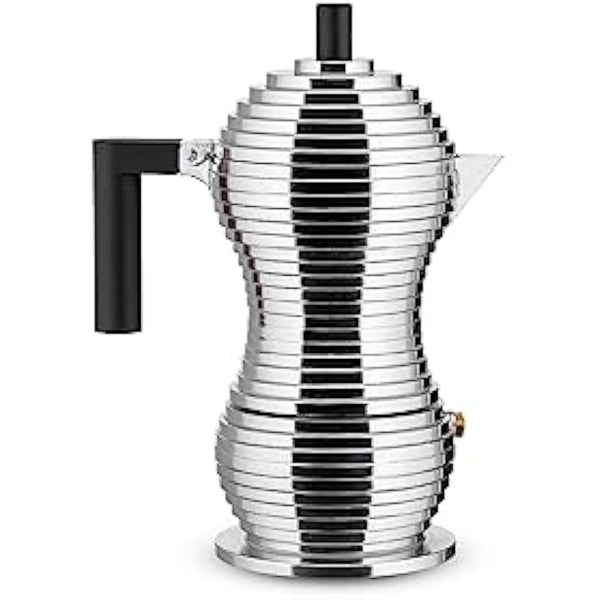 Alessi MDL02/3 B Pulcina Espresso coffee maker in cast aluminium. Handle and knob in PA, black, 3 Cups