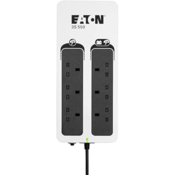 Eaton 3S 550B UPS - Off Line Uninterruptible Power Supply - 3S550B - 550VA (6 BS outlets, USB, Quiet, Shutdown software) - USB Interface (cable included) - Black&White